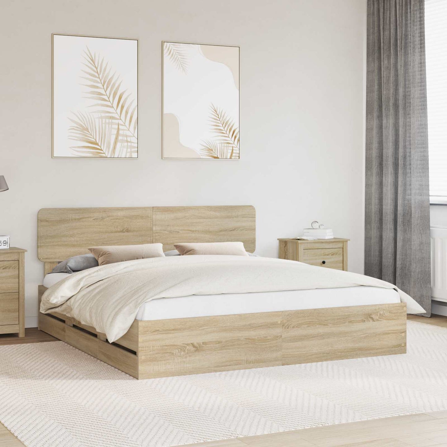 vidaXL Σκελετός Κρεβατιού με συρτάρι Δρύς Sonoma 200 x 200 cm
