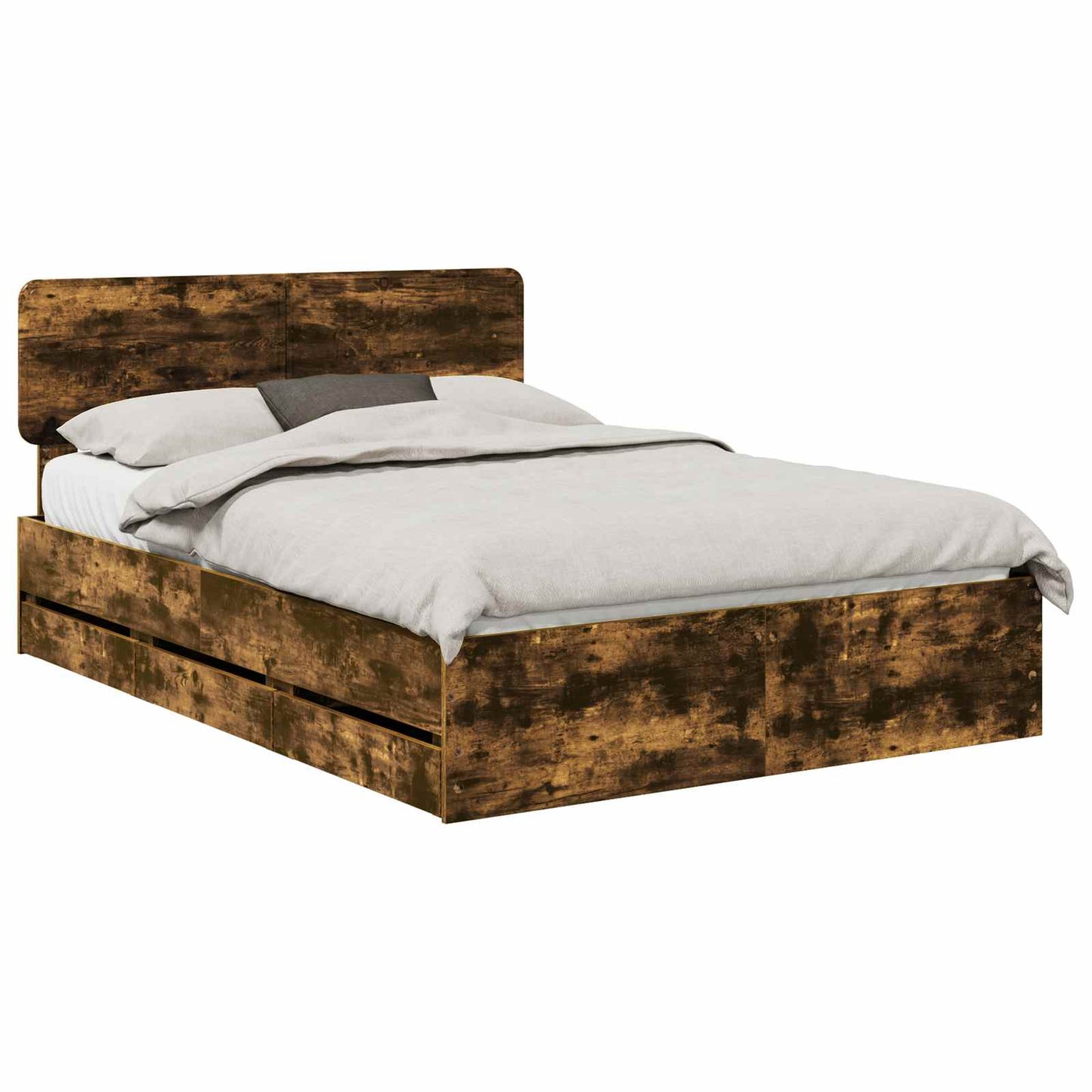 vidaXL Σκελετός Κρεβατιού Καπνιστό Δρύς 140 x 190 cm Μηχανήματος Ξύλο