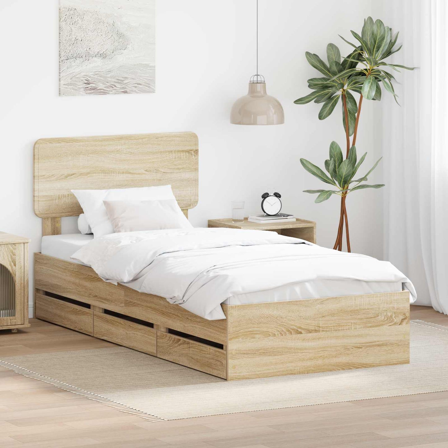 vidaXL Σκελετός Κρεβατιού με συρτάρι Δρύς Sonoma 90 x 200 cm