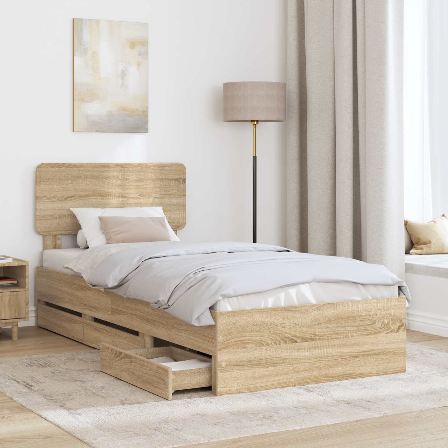 vidaXL Σκελετός Κρεβατιού με συρτάρι Δρύς Sonoma 90 x 200 cm