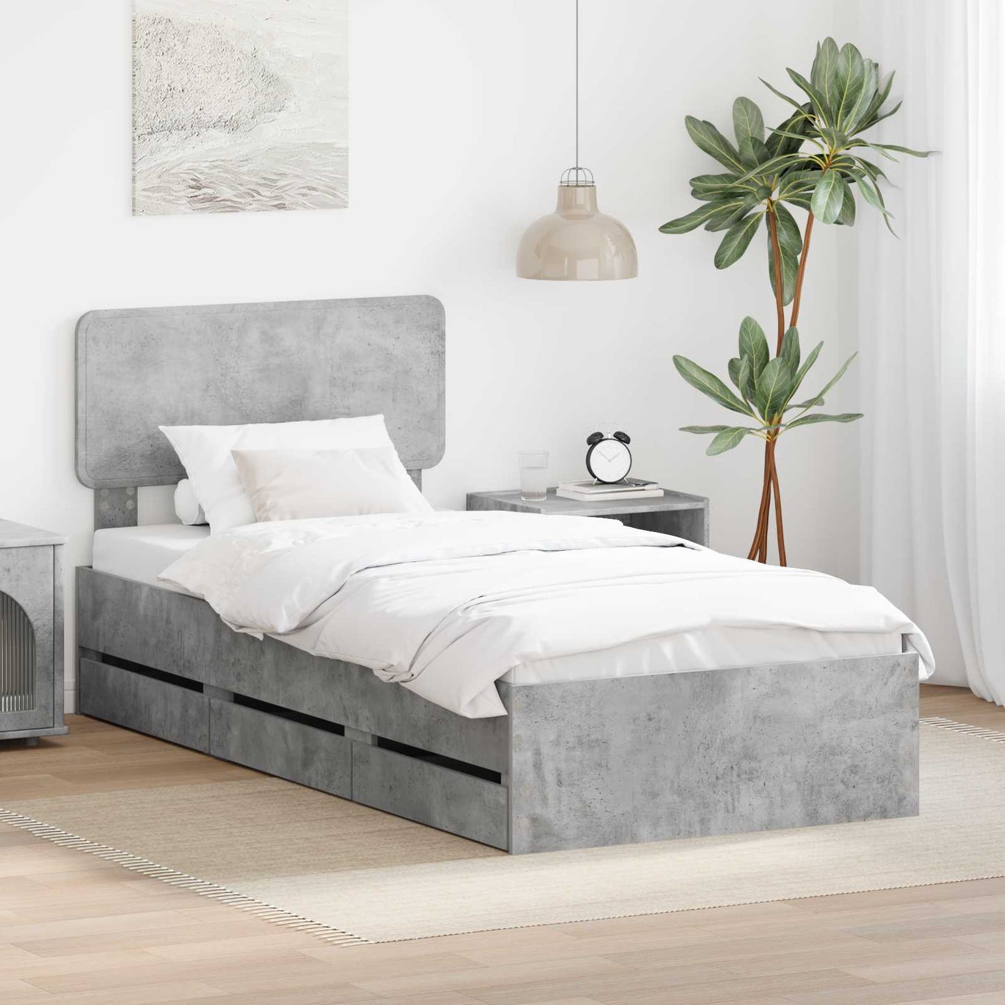 vidaXL Σκελετός Κρεβατιού Σκυρόδεμα Γκρι 90 x 190 cm Μηχανήματος Ξύλο