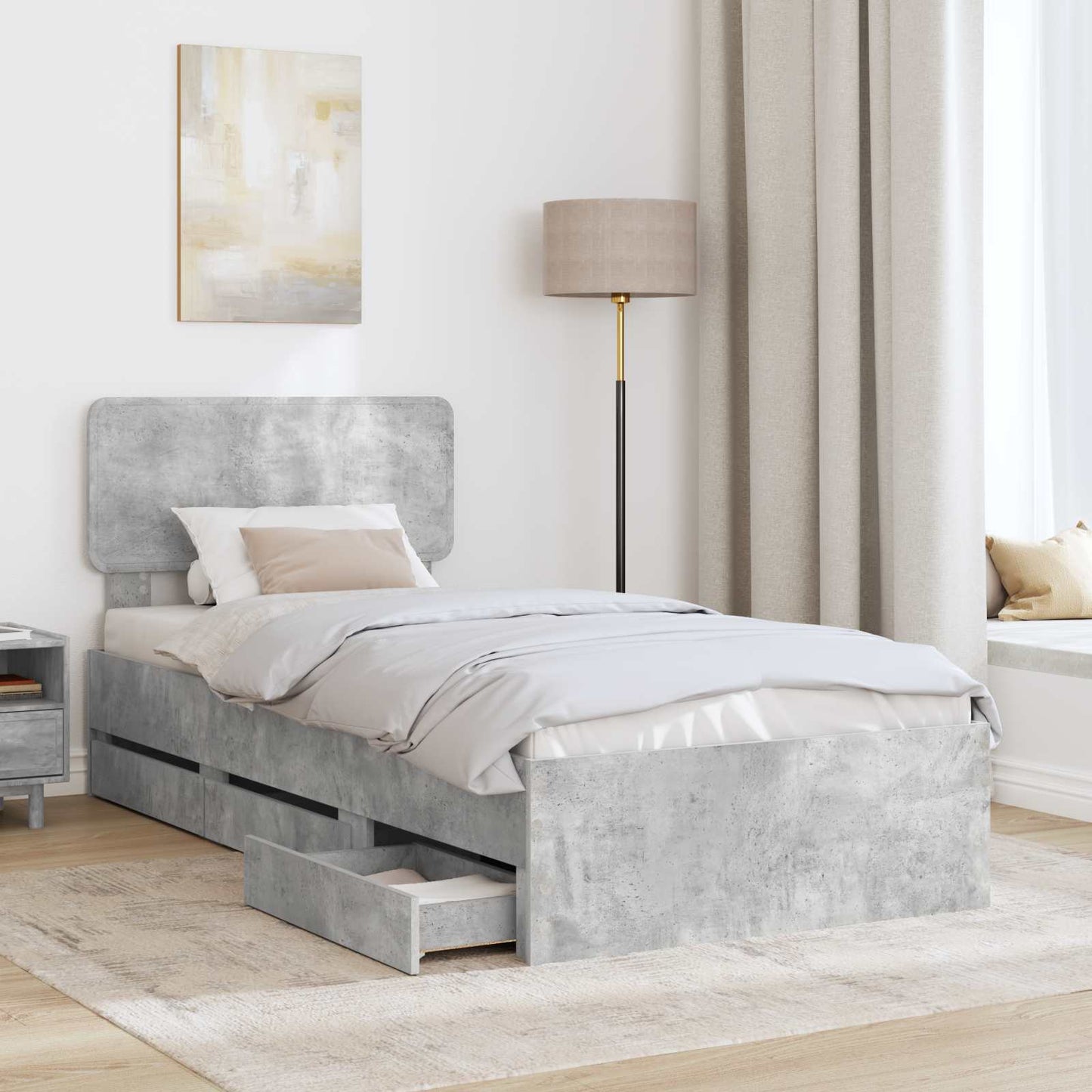 vidaXL Σκελετός Κρεβατιού Σκυρόδεμα Γκρι 90 x 190 cm Μηχανήματος Ξύλο