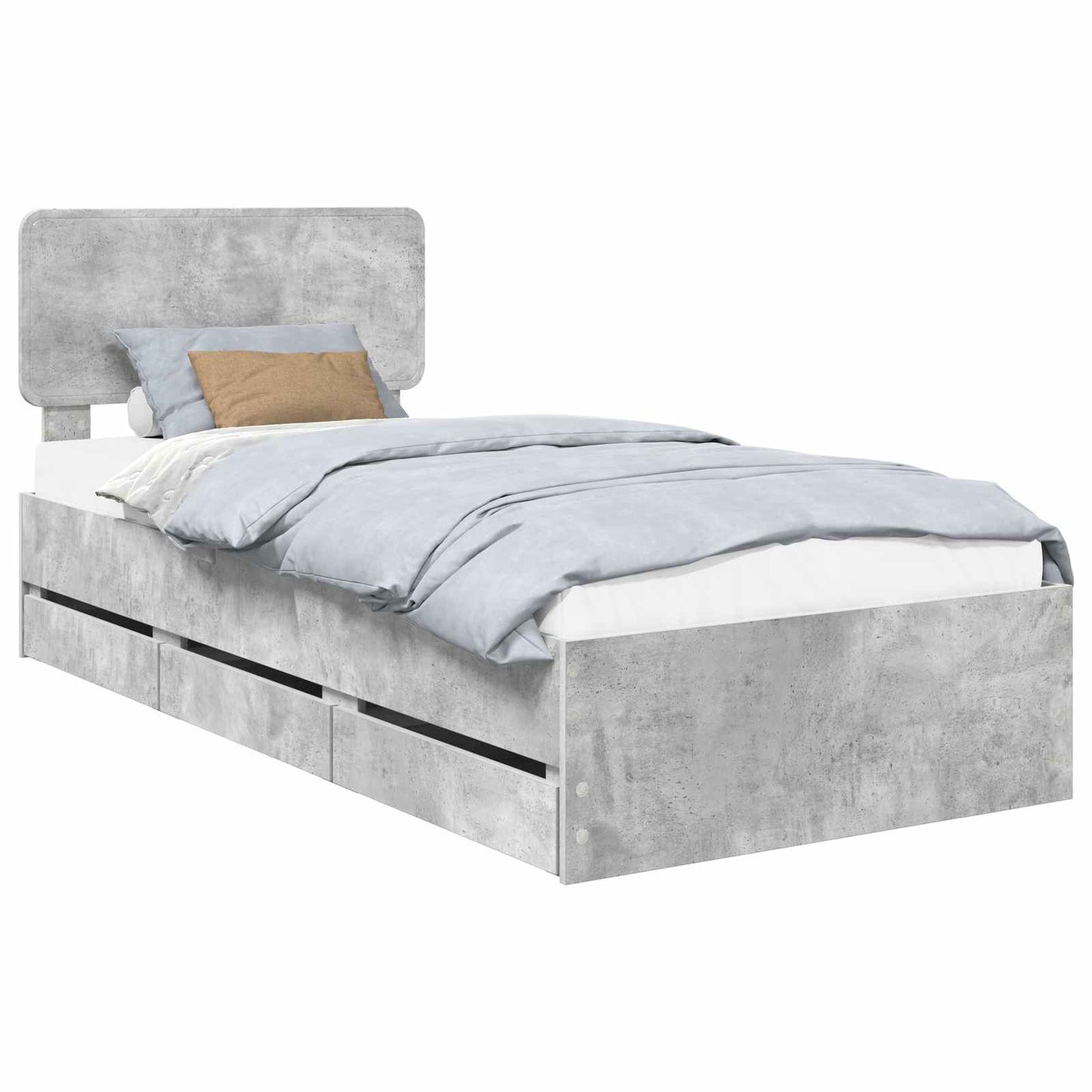 vidaXL Σκελετός Κρεβατιού Σκυρόδεμα Γκρι 90 x 190 cm Μηχανήματος Ξύλο