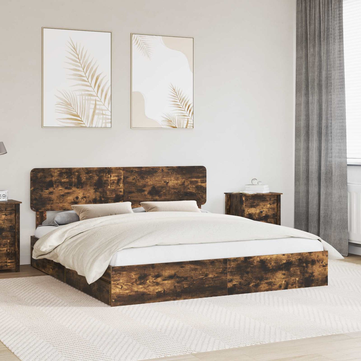 vidaXL Κρεβάτι Αποθήκης Καπνιστό Δρύς 180 x 200 cm Επεξεργασμένο ξύλο