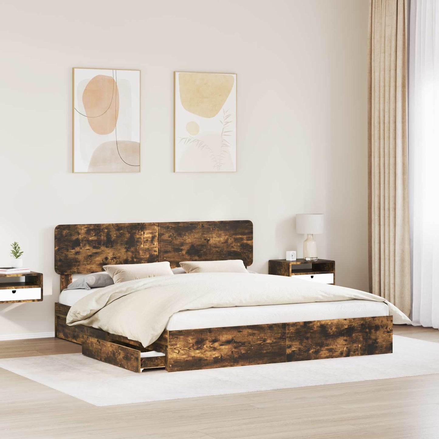vidaXL Κρεβάτι Αποθήκης Καπνιστό Δρύς 180 x 200 cm Επεξεργασμένο ξύλο