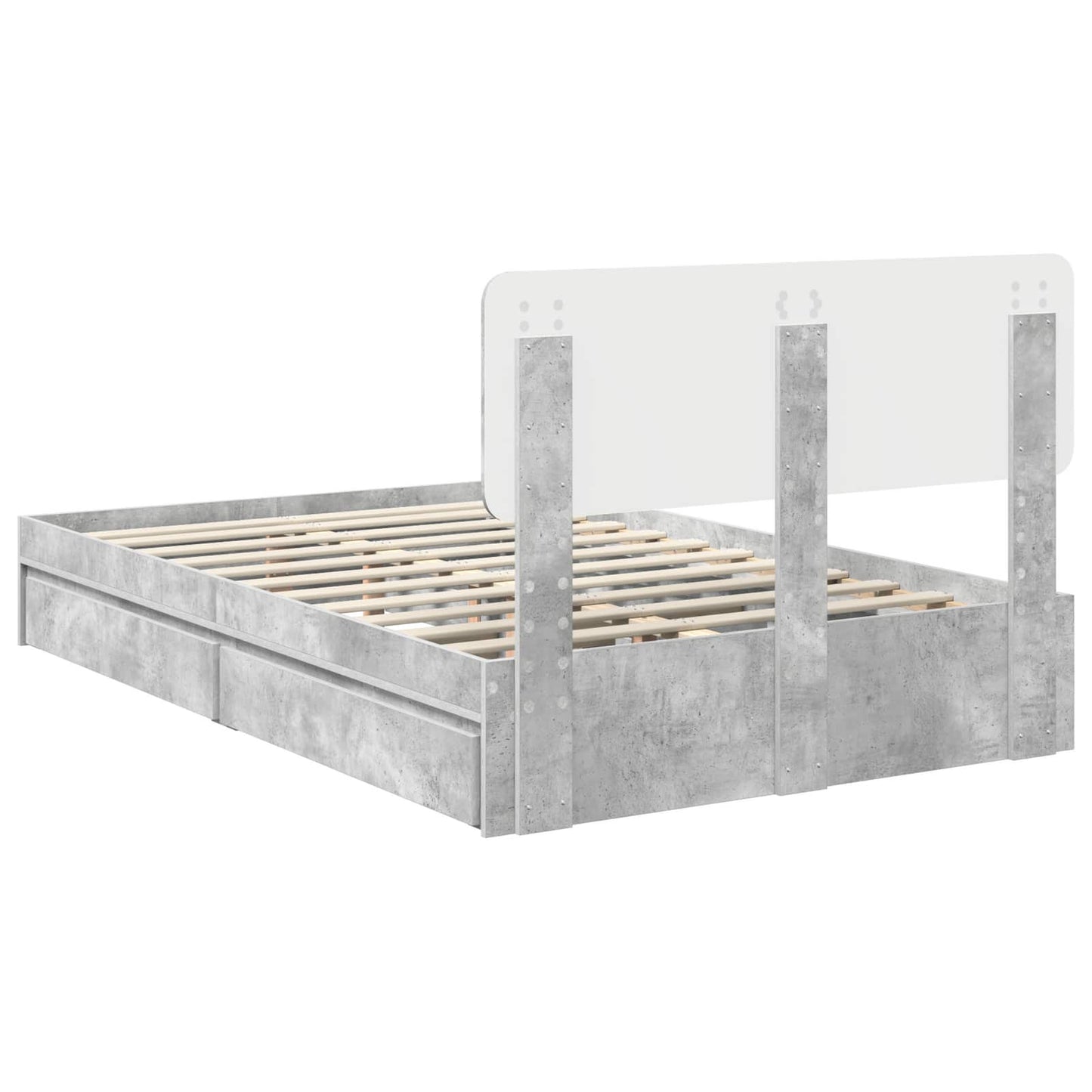 vidaXL Κρεβάτι Αποθήκης Σκυρόδεμα Γκρι 135 x 190 cm Επεξεργασμένο ξύλο