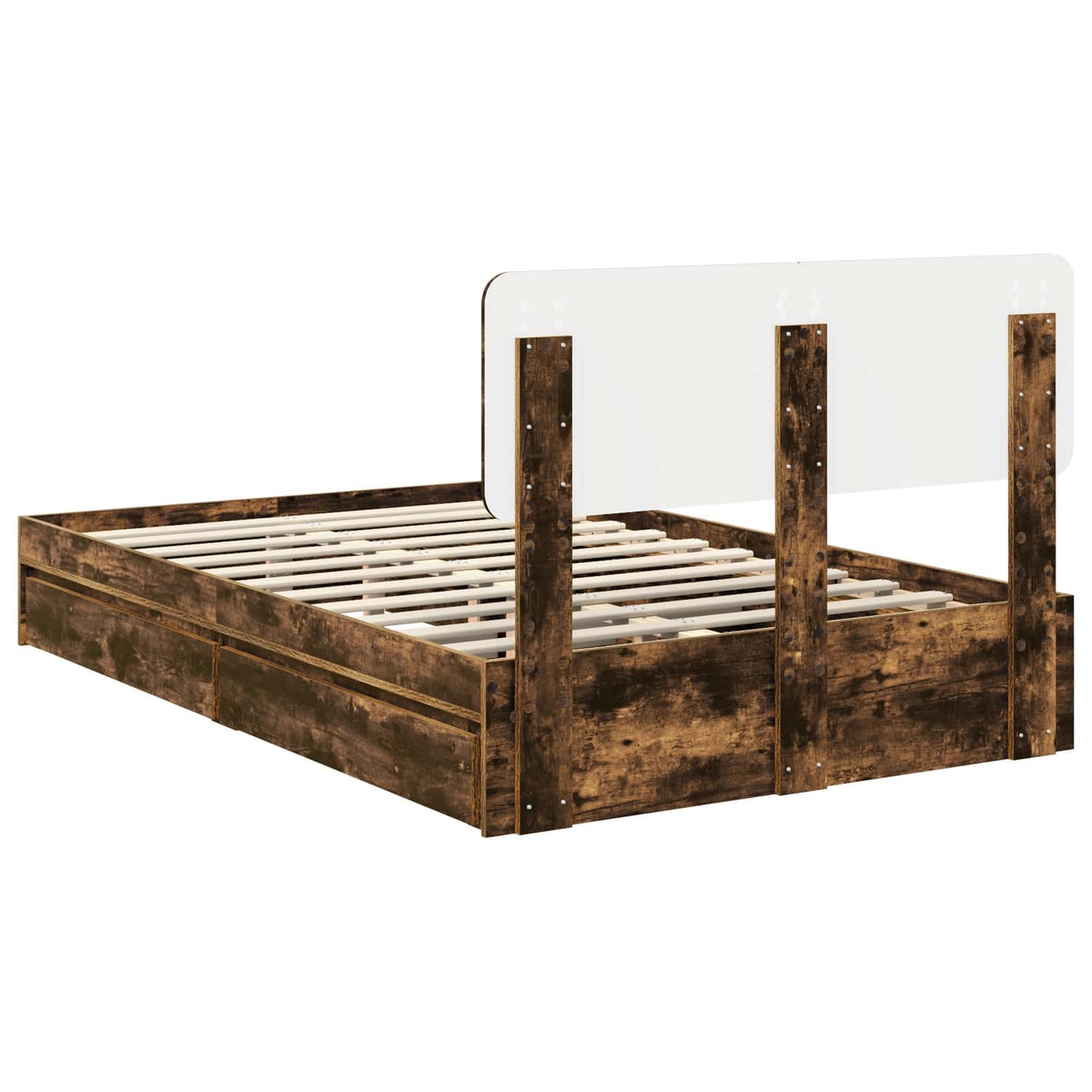 vidaXL Κρεβάτι Αποθήκης Καπνιστό Δρύς 135 x 190 cm Επεξεργασμένο ξύλο