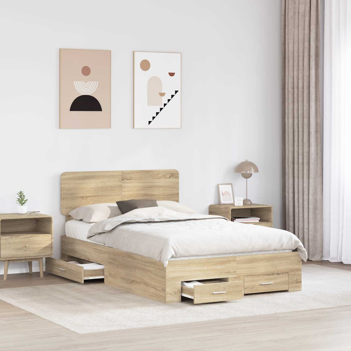 vidaXL Σκελετός Κρεβατιού Δρύς Sonoma 135 x 190 cm Επεξεργασμένο ξύλο