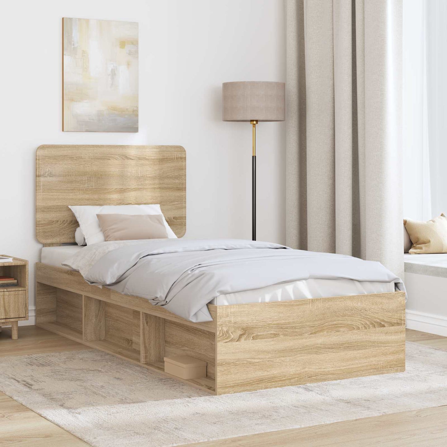 vidaXL Σκελετός Κρεβατιού Δρύς Sonoma 90 x 200 cm Στερεά ξυλεία πεύκου
