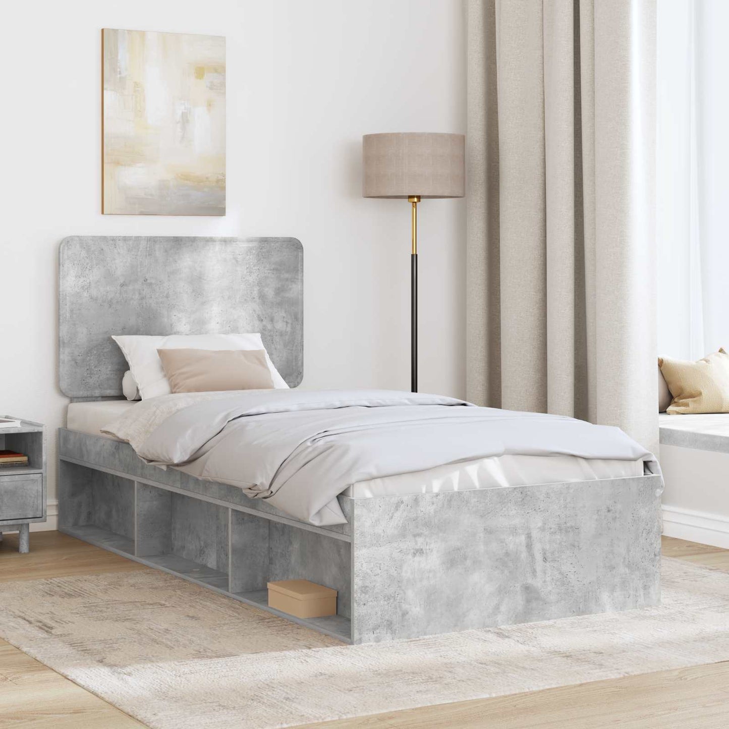 vidaXL Σκελετός Κρεβατιού Σκυρόδεμα 90 x 200 cm Στερεά ξυλεία πεύκου
