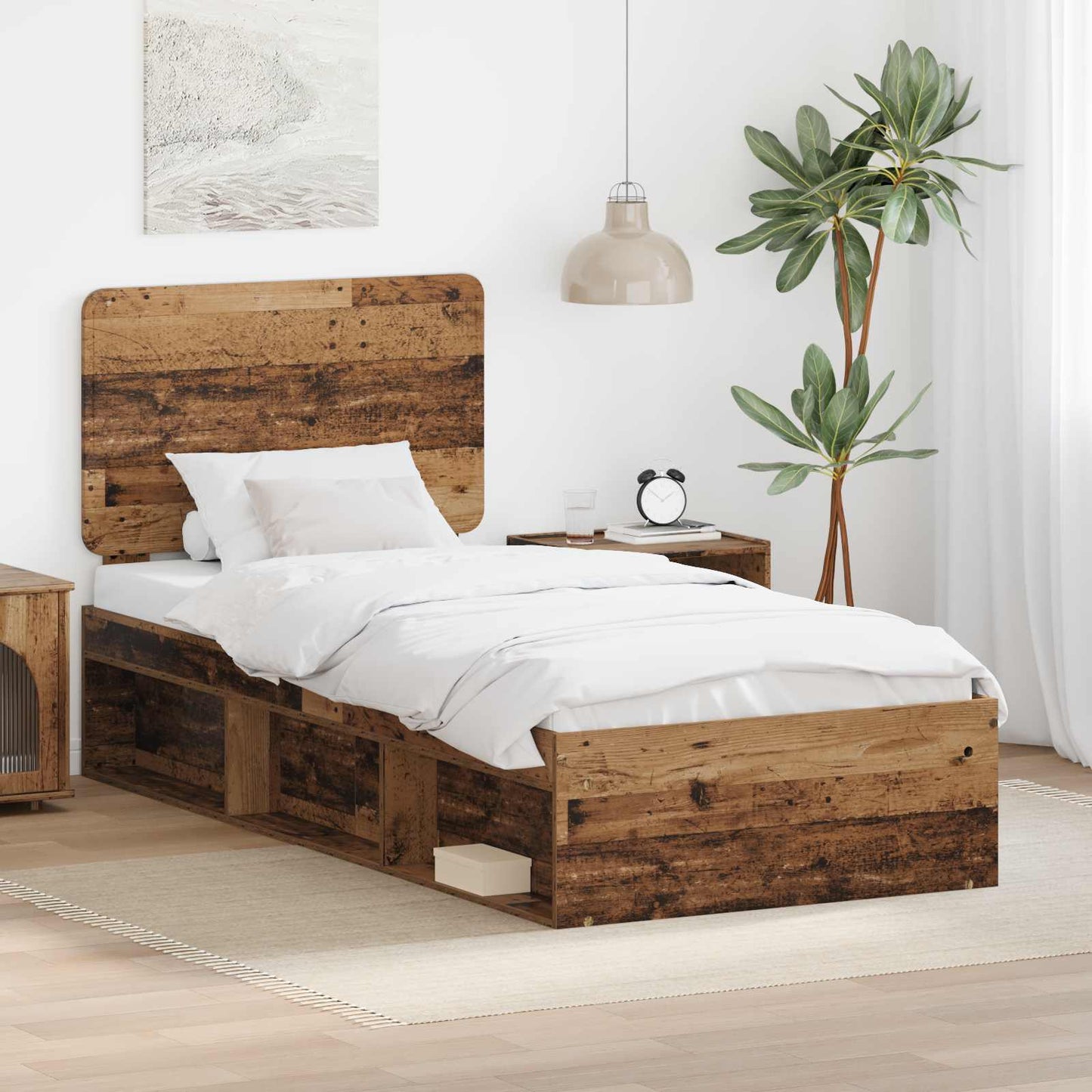 vidaXL Σκελετός Κρεβατιού Παλιό ξύλο 90 x 200 cm Στερεά ξυλεία πεύκου