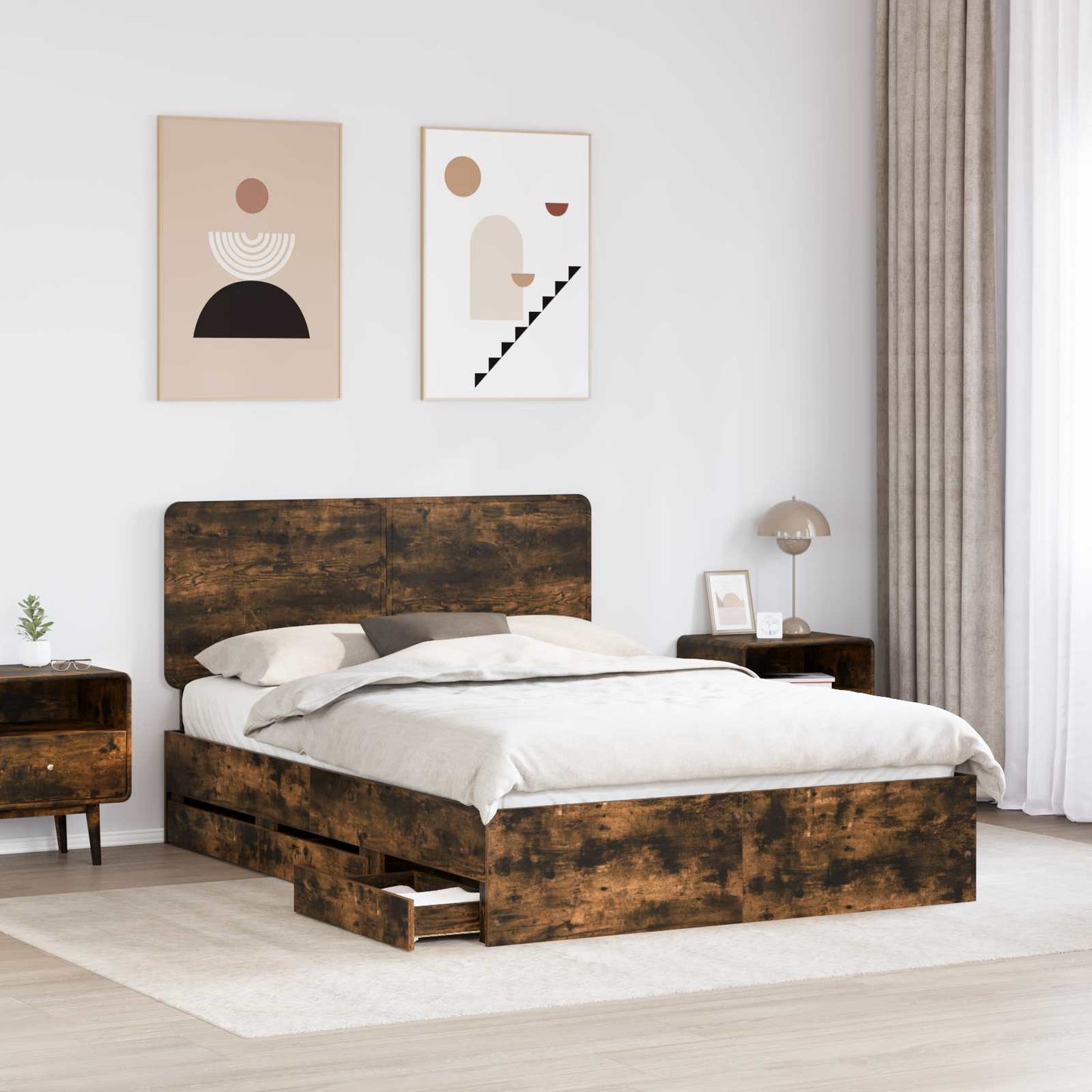vidaXL Σκελετός Κρεβατιού Καπνιστό Δρύς 160 x 200 cm Μηχανήματος Ξύλο