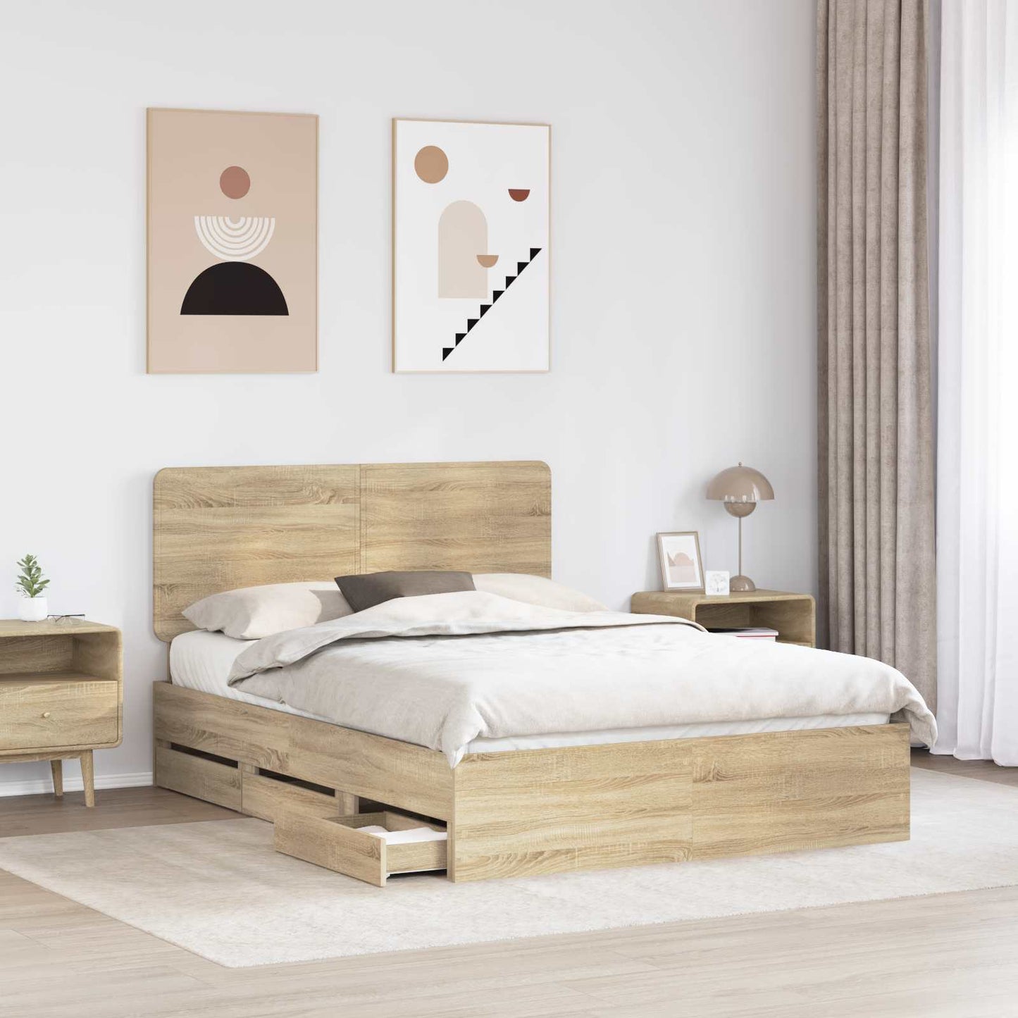 vidaXL Σκελετός Κρεβατιού Δρύς Sonoma 150 x 200 cm Μηχανήματος Ξύλο