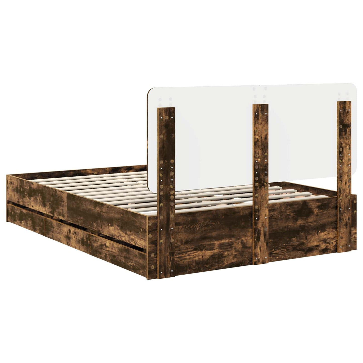 vidaXL Σκελετός Κρεβατιού Καπνιστό Δρύς 150 x 200 cm Μηχανήματος Ξύλο