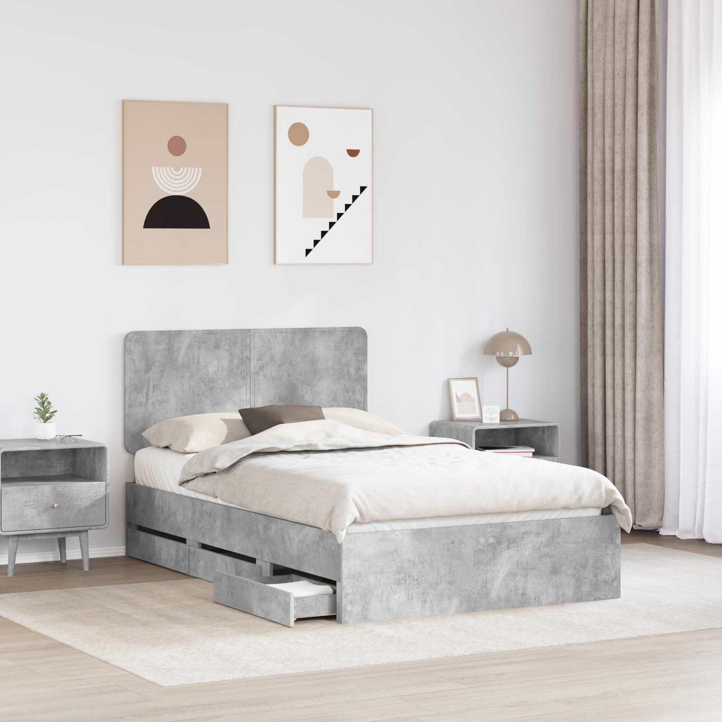 vidaXL Σκελετός Κρεβατιού Σκυρόδεμα Γκρι 135 x 190 cm Μηχανήματος Ξύλο