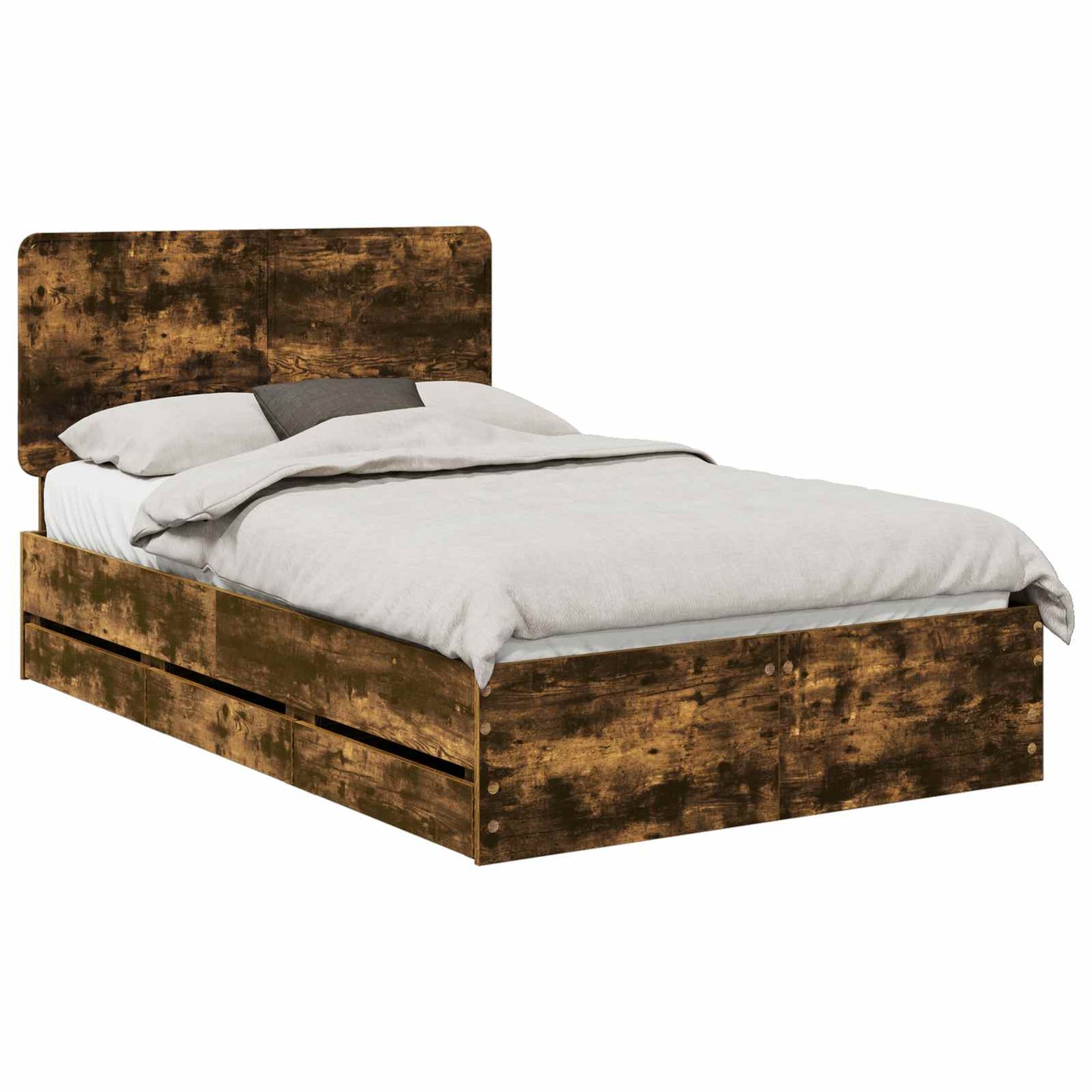 vidaXL Σκελετός Κρεβατιού Καπνιστό Δρύς 135 x 190 cm Μηχανήματος Ξύλο