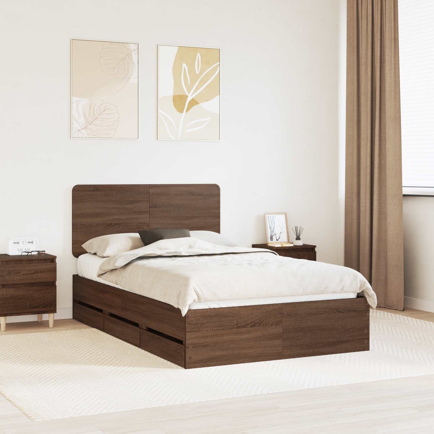 vidaXL Σκελετός Κρεβατιού Καφέ δρυς 135 x 190 cm Μηχανήματος Ξύλο