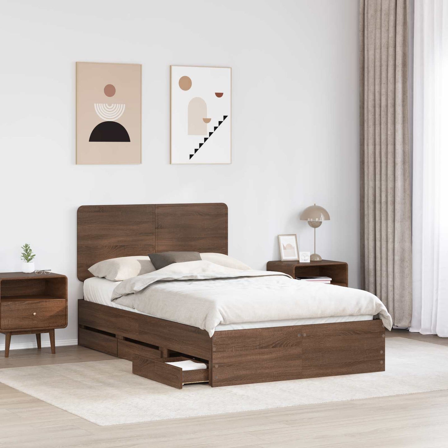 vidaXL Σκελετός Κρεβατιού Καφέ δρυς 135 x 190 cm Μηχανήματος Ξύλο