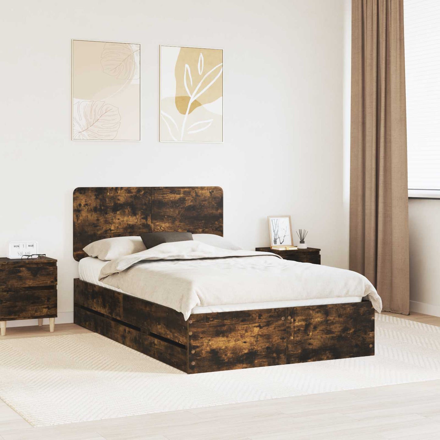 vidaXL Σκελετός Κρεβατιού Καπνιστό Δρύς 120 x 200 cm Μηχανήματος Ξύλο