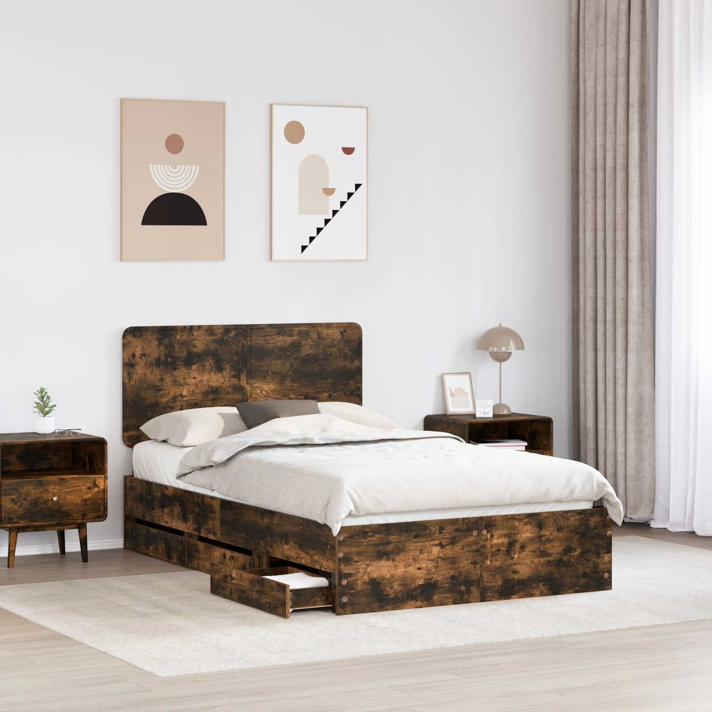 vidaXL Σκελετός Κρεβατιού Καπνιστό Δρύς 120 x 200 cm Μηχανήματος Ξύλο