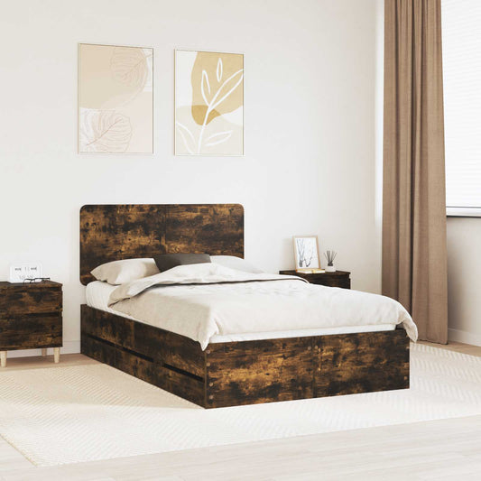 vidaXL Σκελετός Κρεβατιού Καπνιστό Δρύς 120 x 190 cm Μηχανήματος Ξύλο