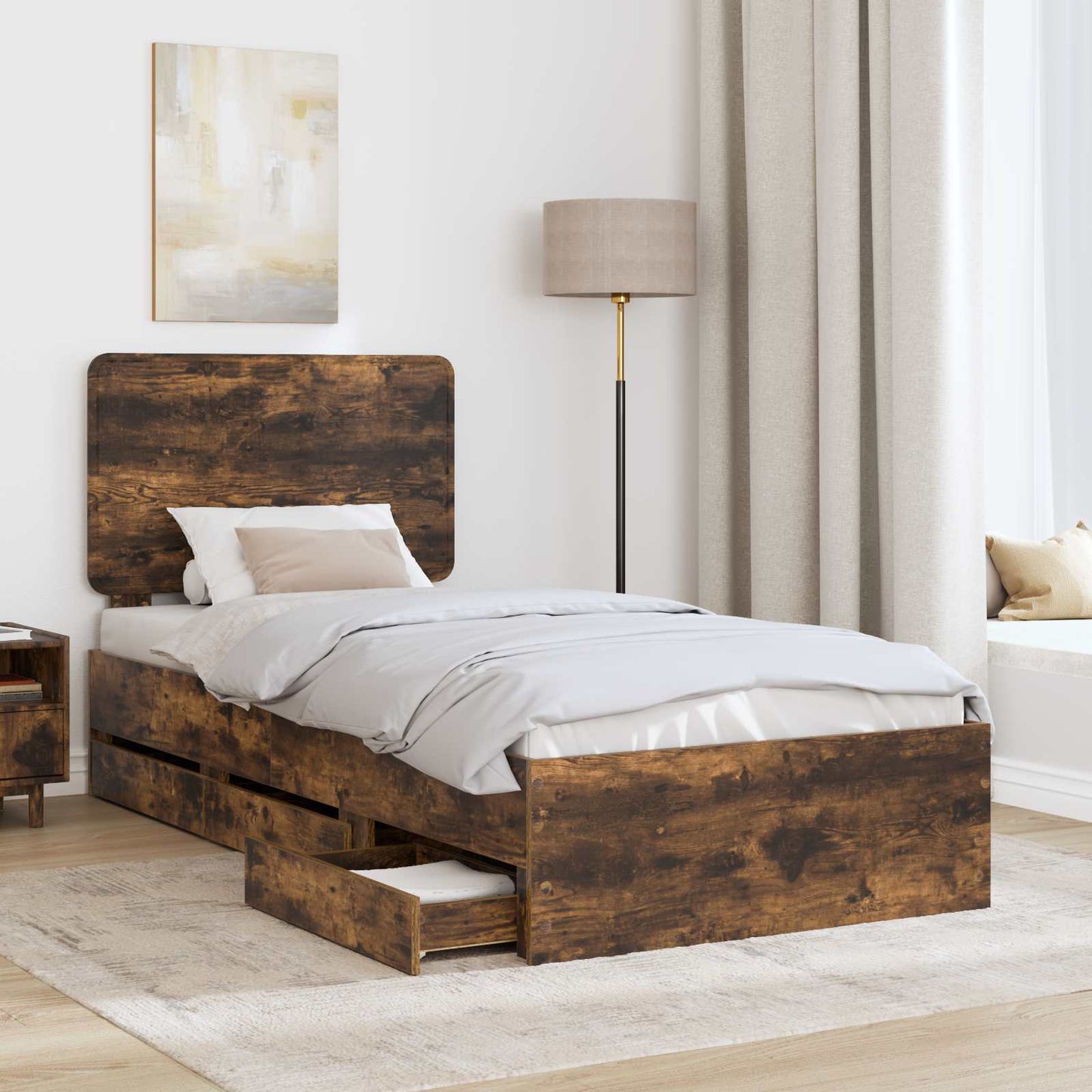 vidaXL Σκελετός Κρεβατιού Καπνιστό Δρύς 100 x 200 cm Μηχανήματος Ξύλο