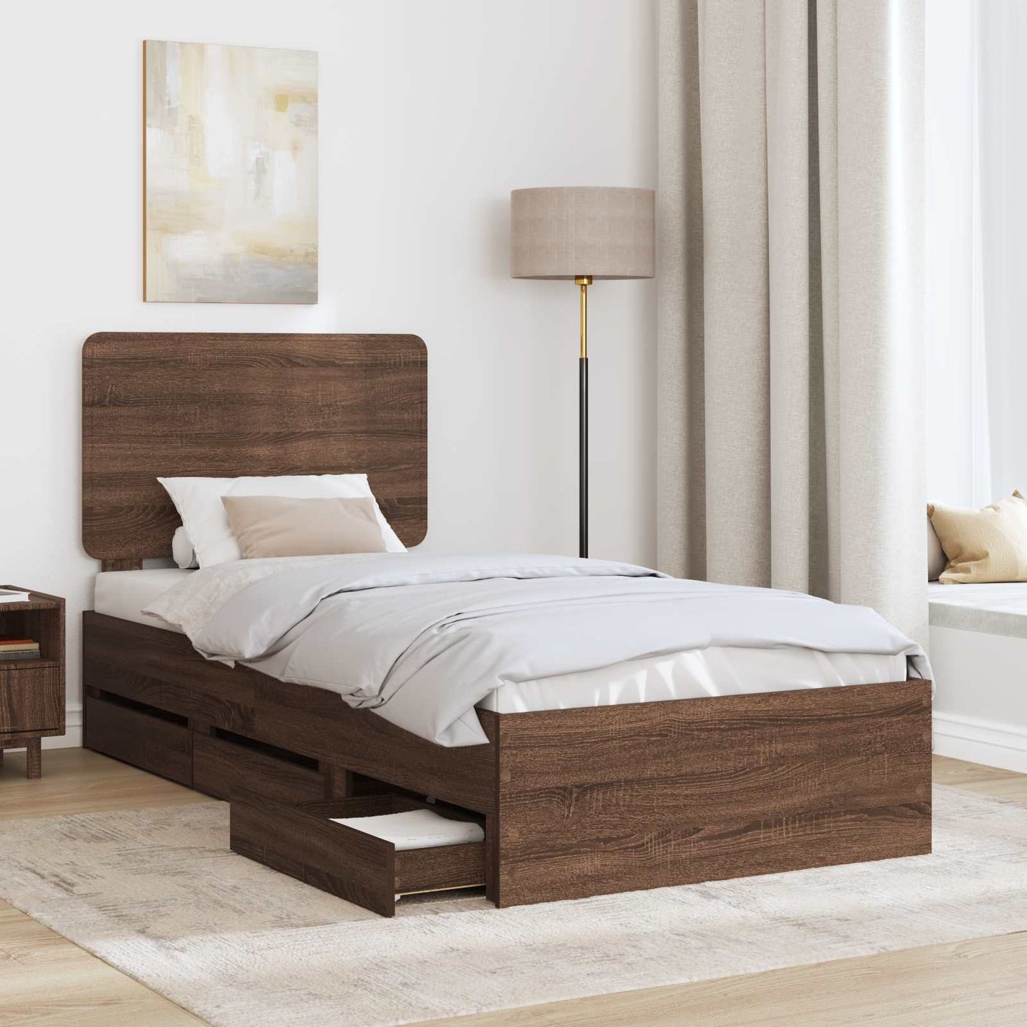 vidaXL Σκελετός Κρεβατιού Καφέ δρυς 100 x 200 cm Μηχανήματος Ξύλο