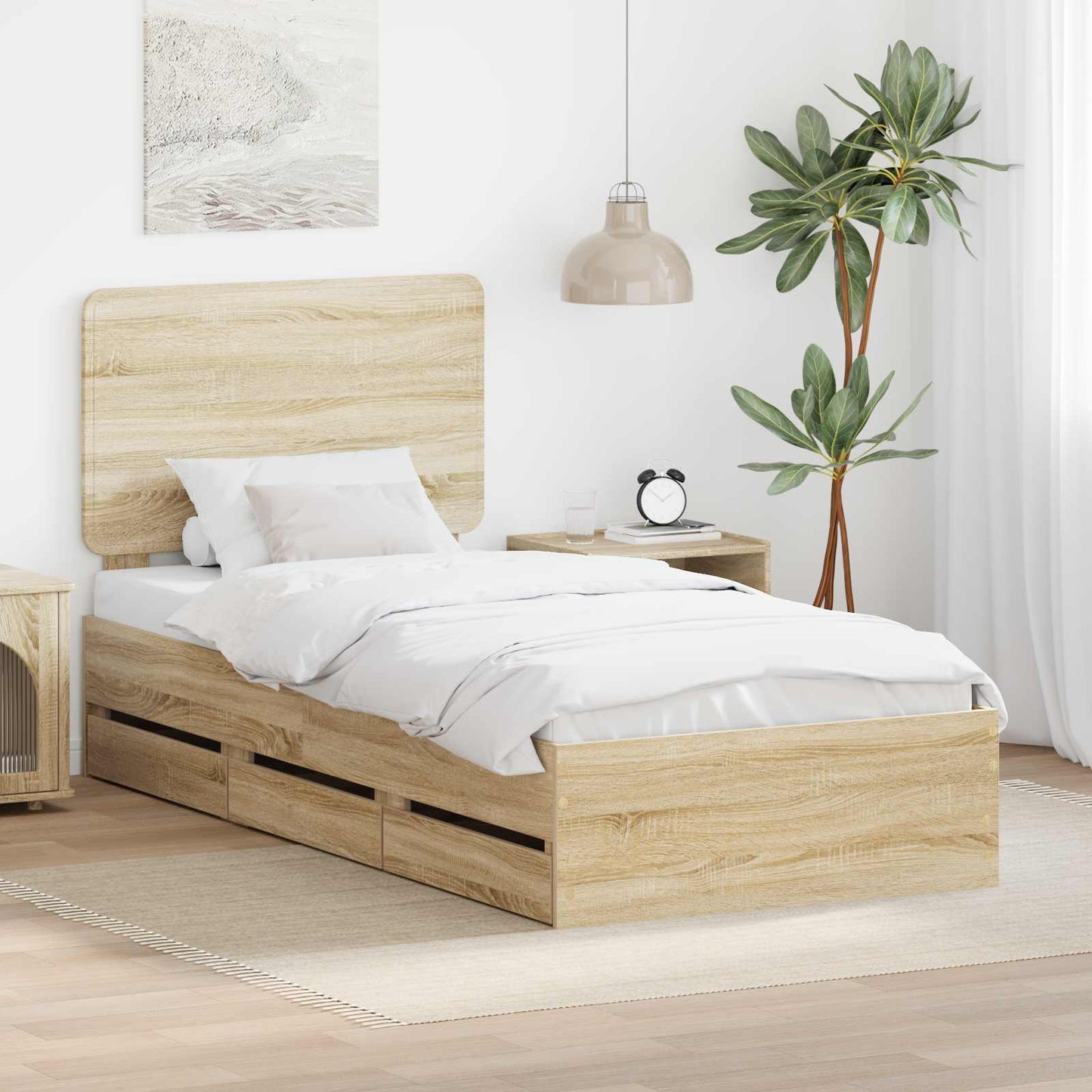 vidaXL Σκελετός Κρεβατιού Δρύς Sonoma 90 x 200 cm Μηχανήματος Ξύλο