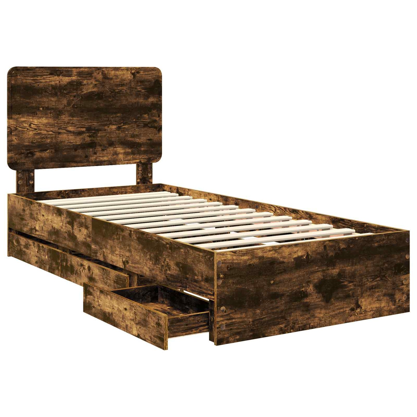 vidaXL Σκελετός Κρεβατιού Καπνιστό Δρύς 90 x 190 cm Μηχανήματος Ξύλο