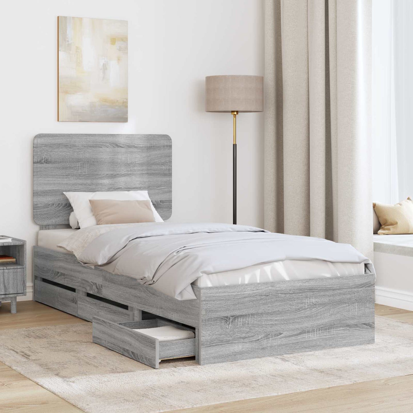vidaXL Σκελετός Κρεβατιού Γκρίζο Σονομα 90 x 200 cm Μηχανήματος Ξύλο