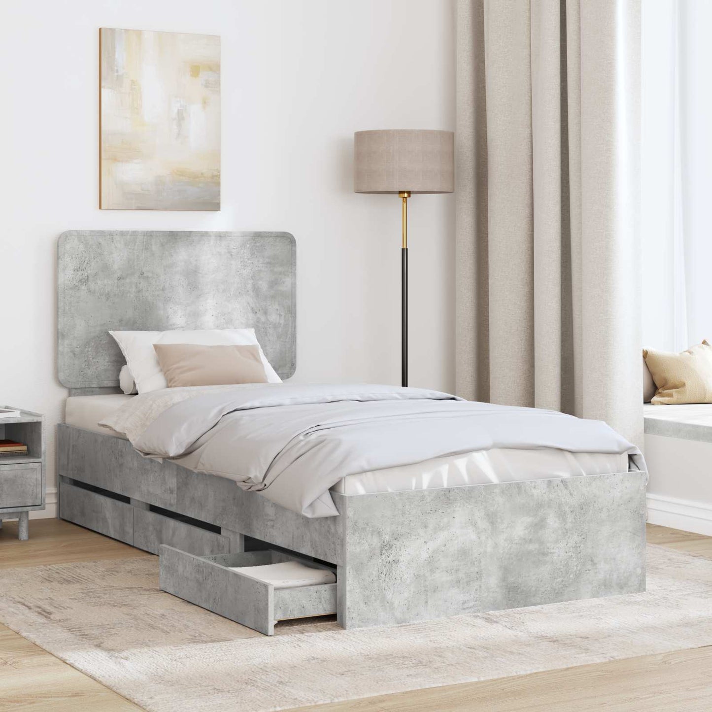 vidaXL Σκελετός Κρεβατιού Σκυρόδεμα Γκρι 90 x 200 cm Μηχανήματος Ξύλο