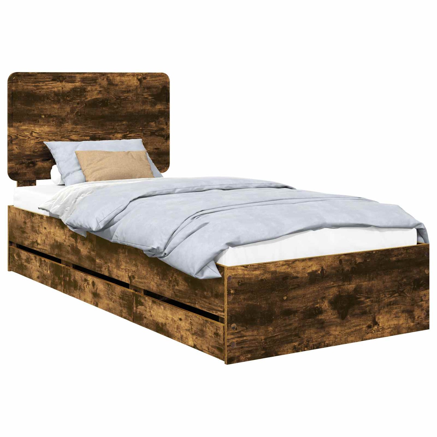 vidaXL Σκελετός Κρεβατιού Καπνιστό Δρύς 90 x 190 cm Μηχανήματος Ξύλο