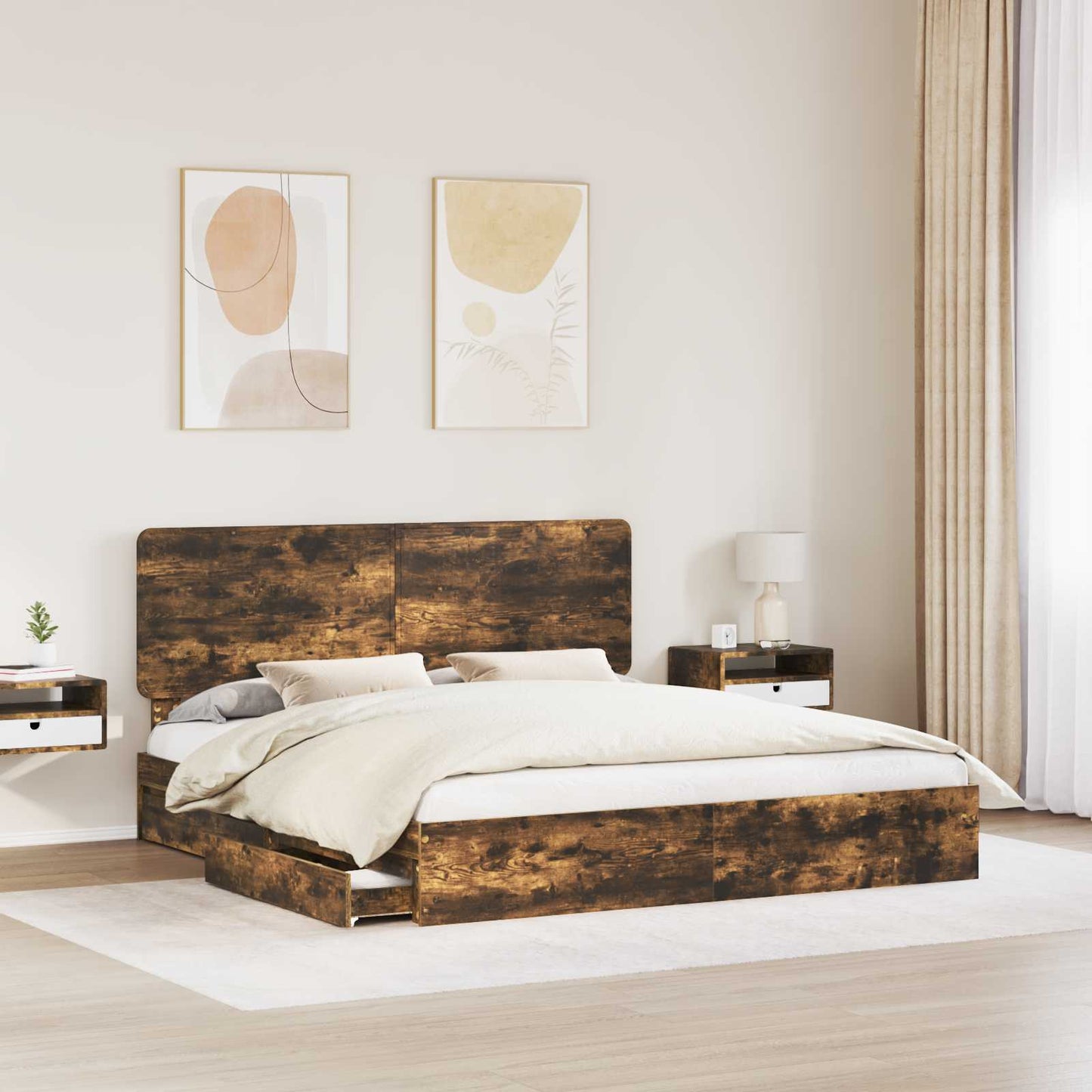 vidaXL Κρεβάτι Αποθήκης Καπνιστό Δρύς 180 x 200 cm Επεξεργασμένο ξύλο