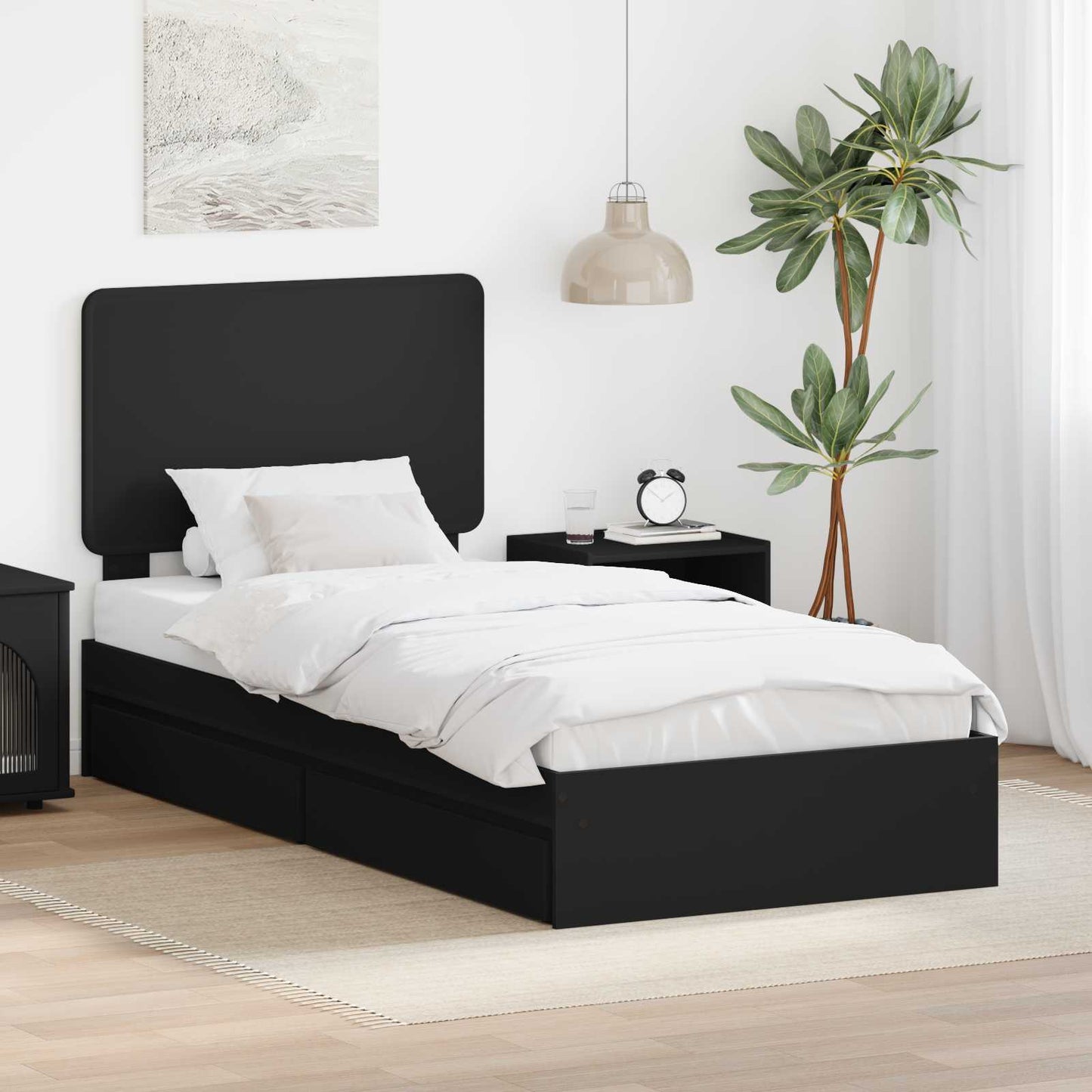 vidaXL Κρεβάτι Αποθήκης Μαύρο 90 x 190 cm Επεξεργασμένο ξύλο