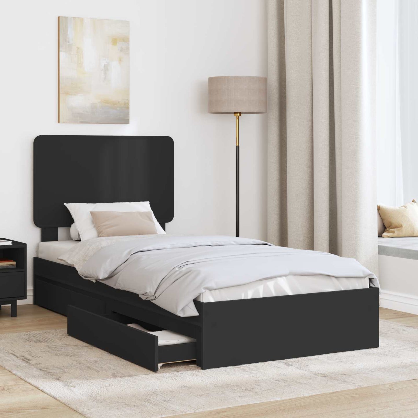 vidaXL Κρεβάτι Αποθήκης Μαύρο 90 x 190 cm Επεξεργασμένο ξύλο