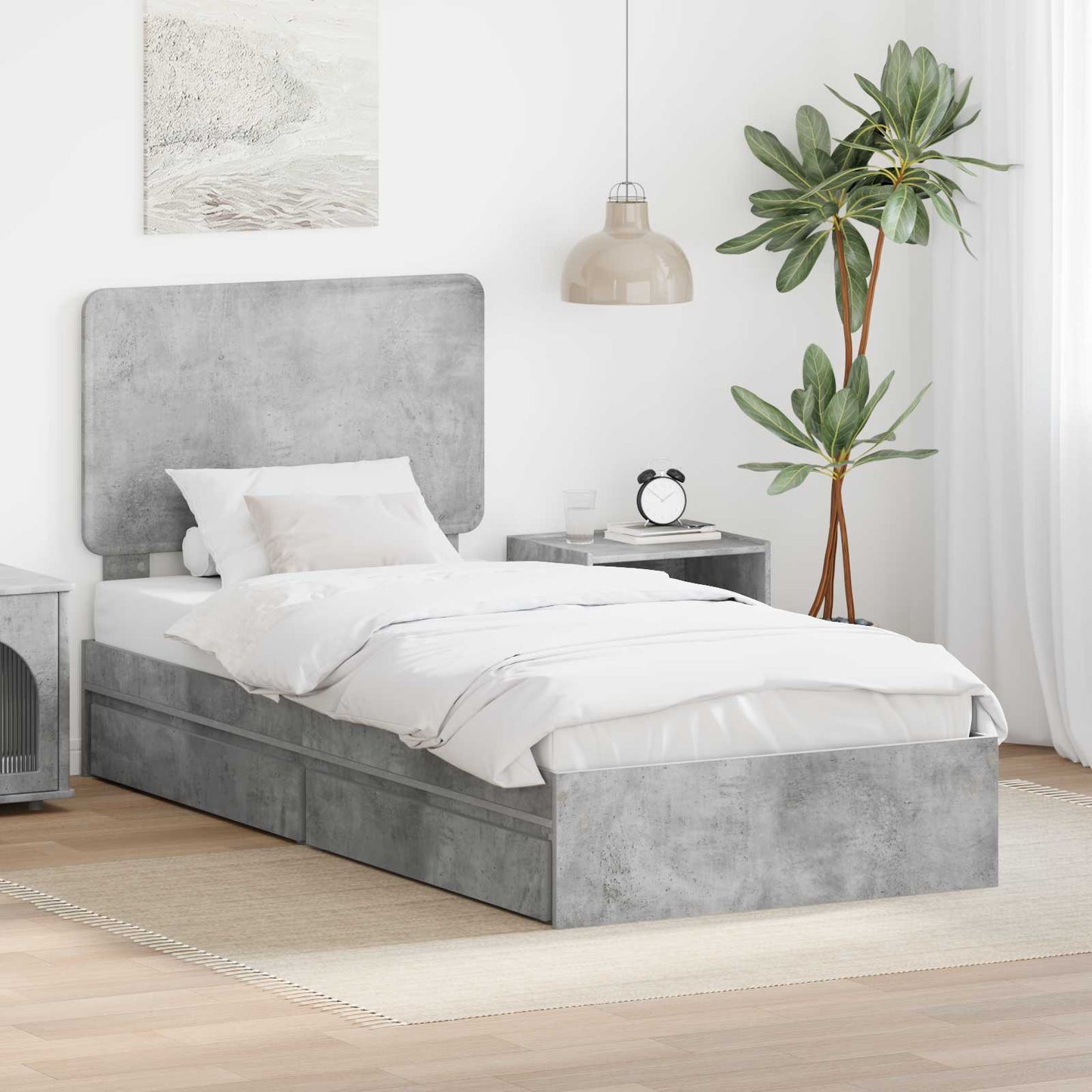 vidaXL Κρεβάτι Αποθήκης Σκυρόδεμα Γκρι 75 x 190 cm Επεξεργασμένο ξύλο