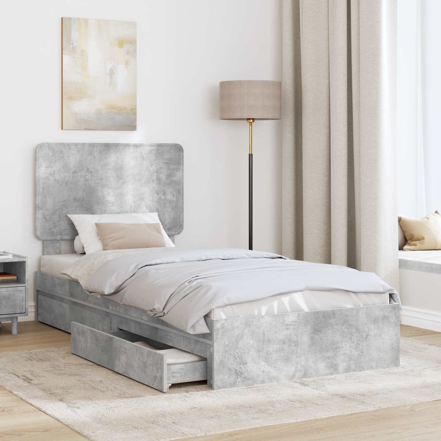 vidaXL Κρεβάτι Αποθήκης Σκυρόδεμα Γκρι 75 x 190 cm Επεξεργασμένο ξύλο