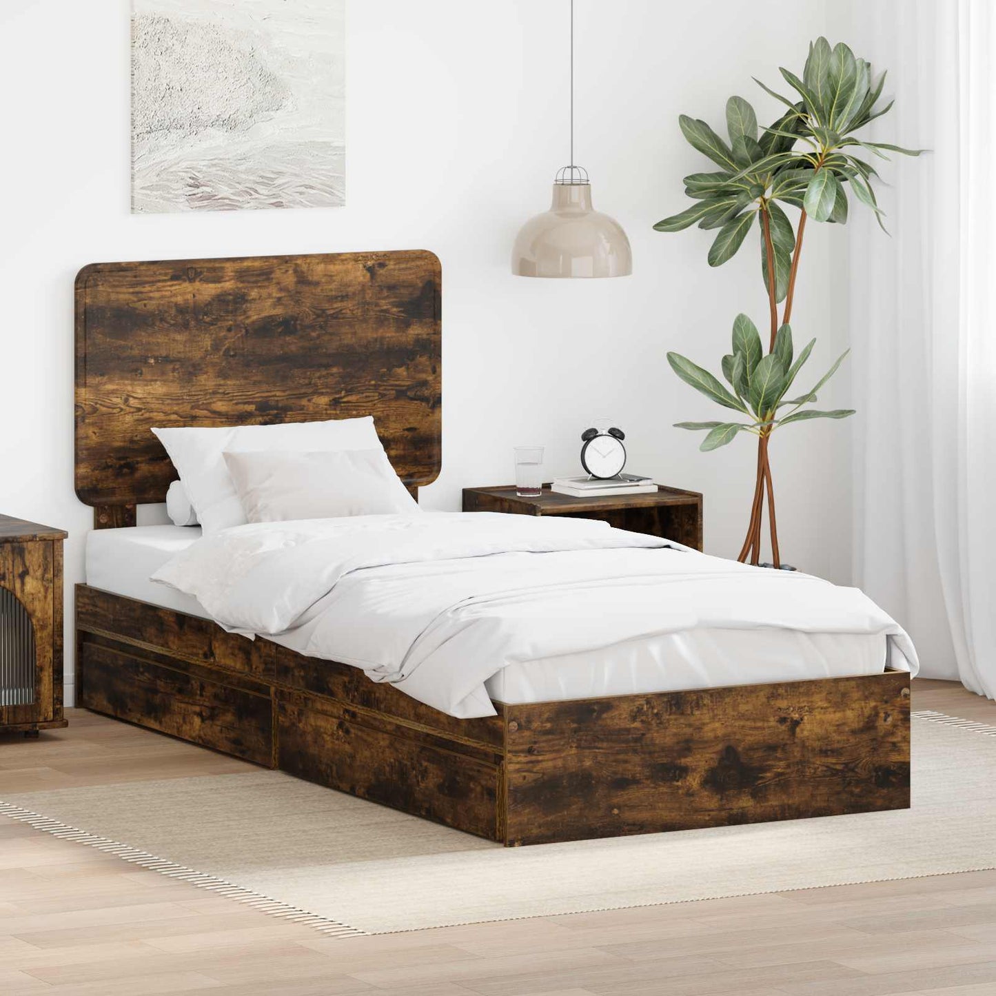 vidaXL Κρεβάτι Αποθήκης Καπνιστό Δρύς 75 x 190 cm Επεξεργασμένο ξύλο