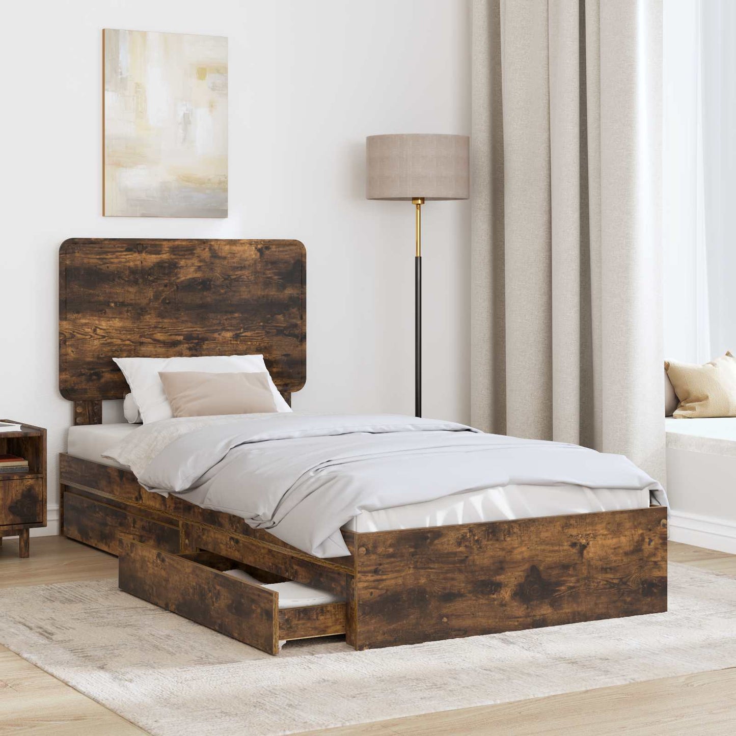 vidaXL Κρεβάτι Αποθήκης Καπνιστό Δρύς 75 x 190 cm Επεξεργασμένο ξύλο