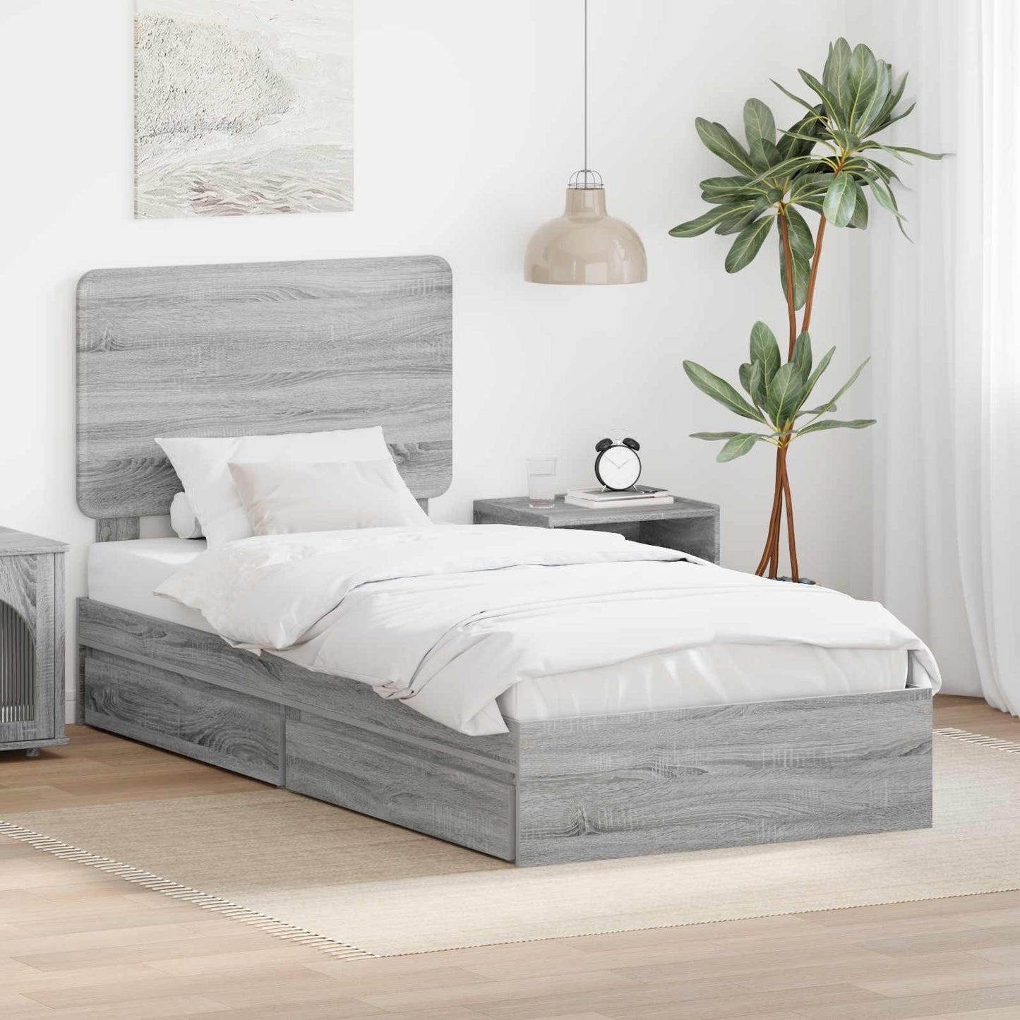 vidaXL Κρεβάτι Αποθήκης Γκρίζο Σονομα 75 x 190 cm Επεξεργασμένο ξύλο