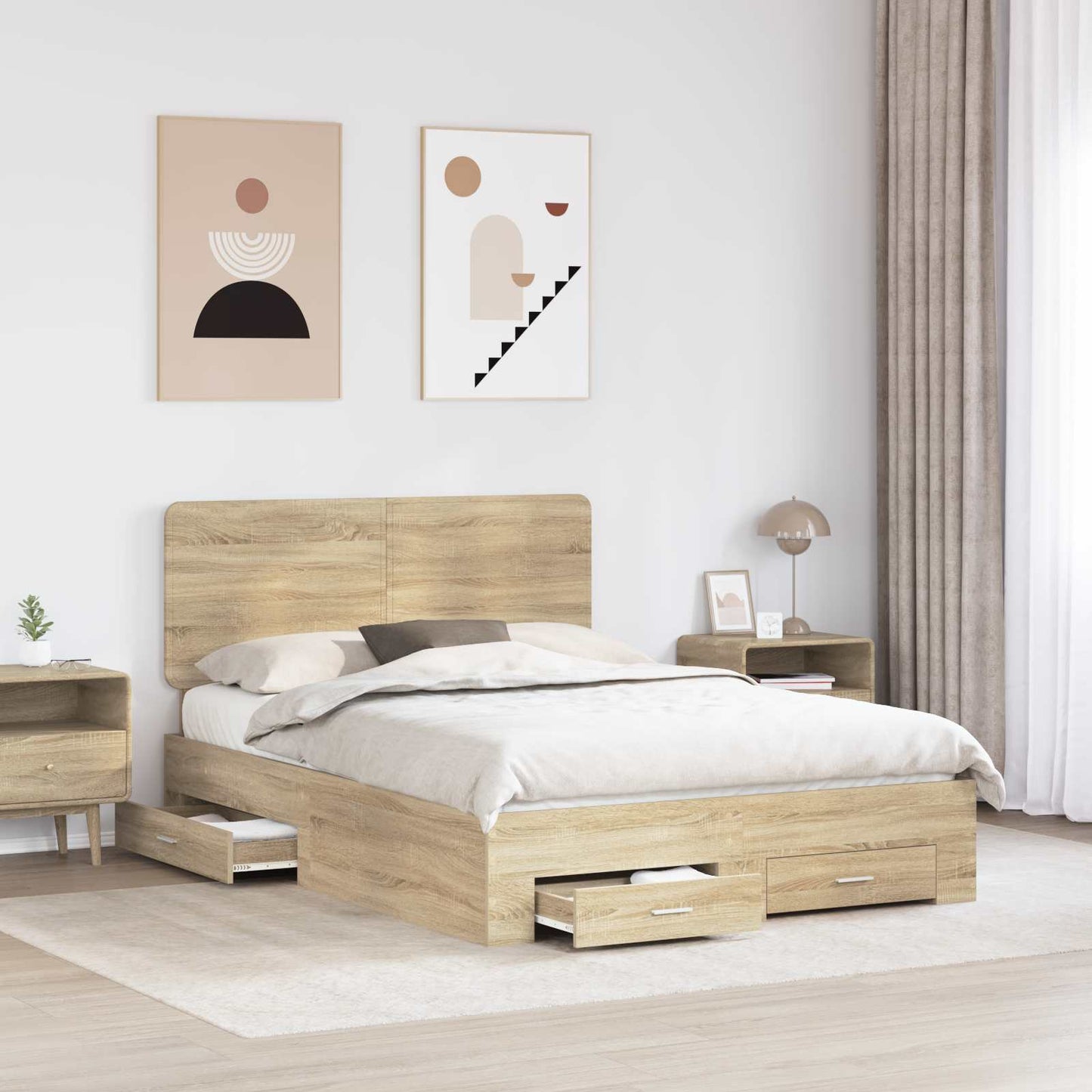 vidaXL Σκελετός Κρεβατιού Δρύς Sonoma 150 x 200 cm Επεξεργασμένο Ξύλο