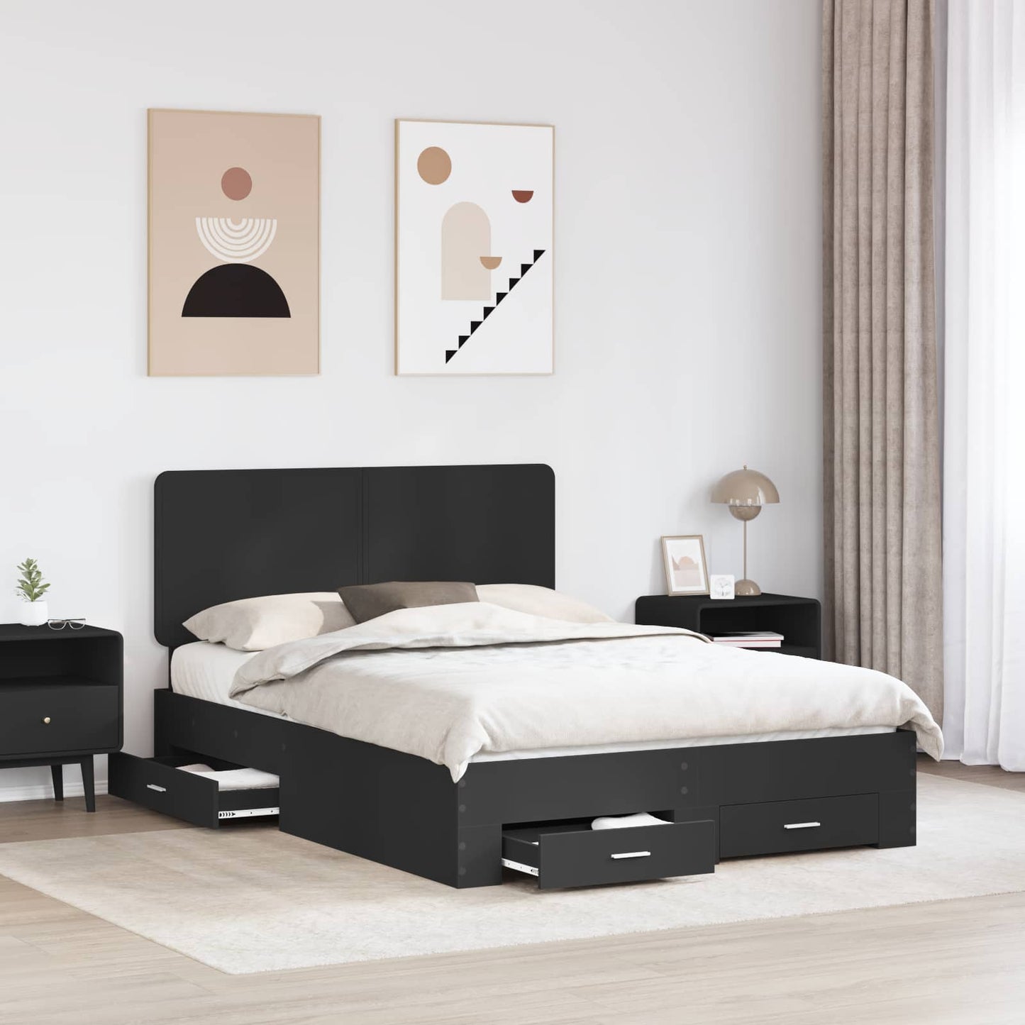vidaXL Σκελετός Κρεβατιού Μαύρο 140 x 190 cm Επεξεργασμένο ξύλο