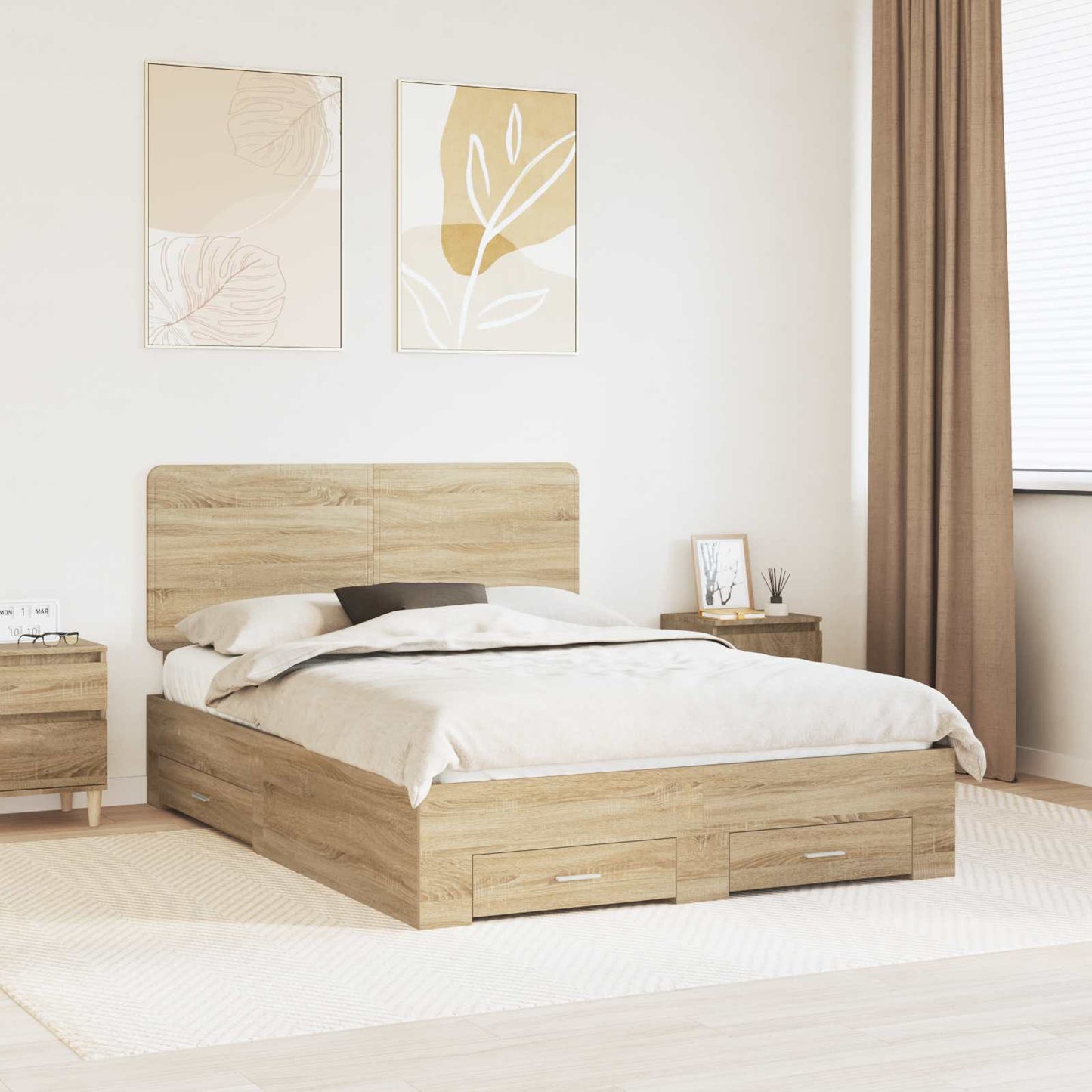 vidaXL Σκελετός Κρεβατιού Δρύς Sonoma 140 x 190 cm Επεξεργασμένο ξύλο