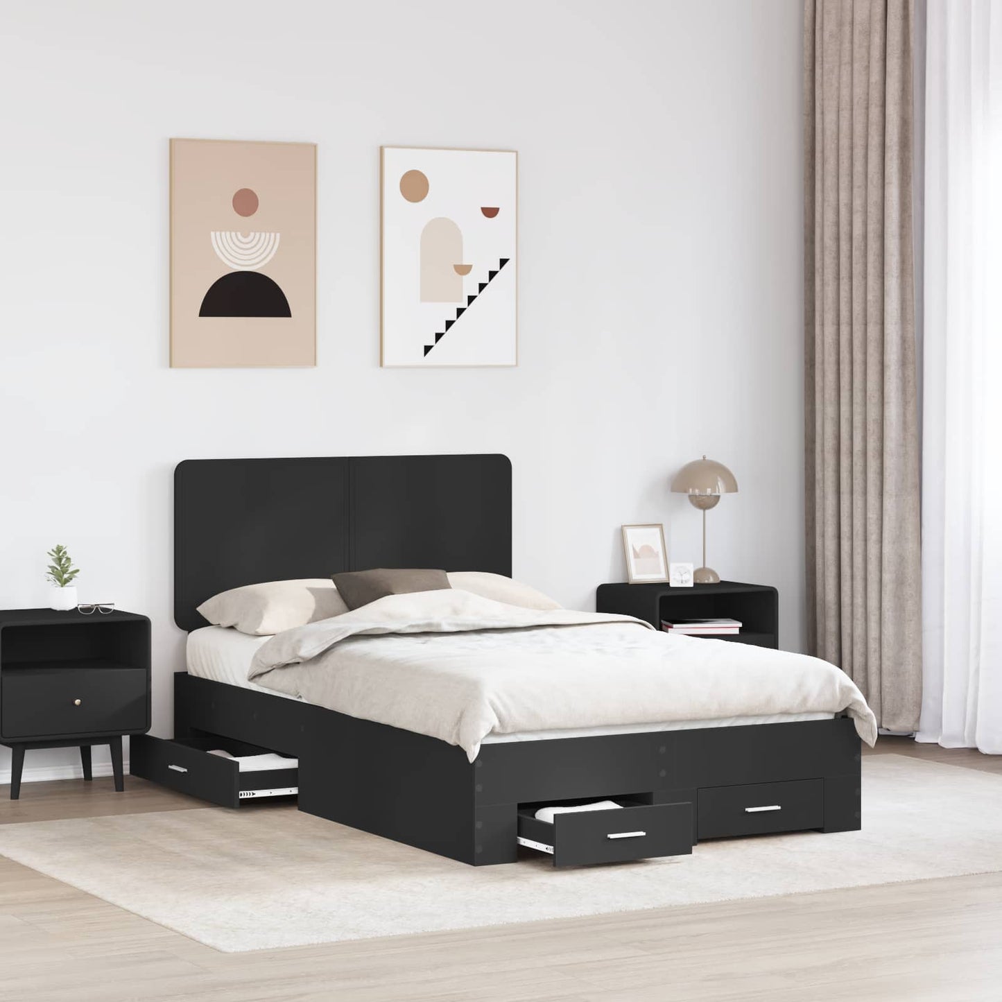 vidaXL Σκελετός Κρεβατιού Μαύρο 135 x 190 cm Επεξεργασμένο ξύλο
