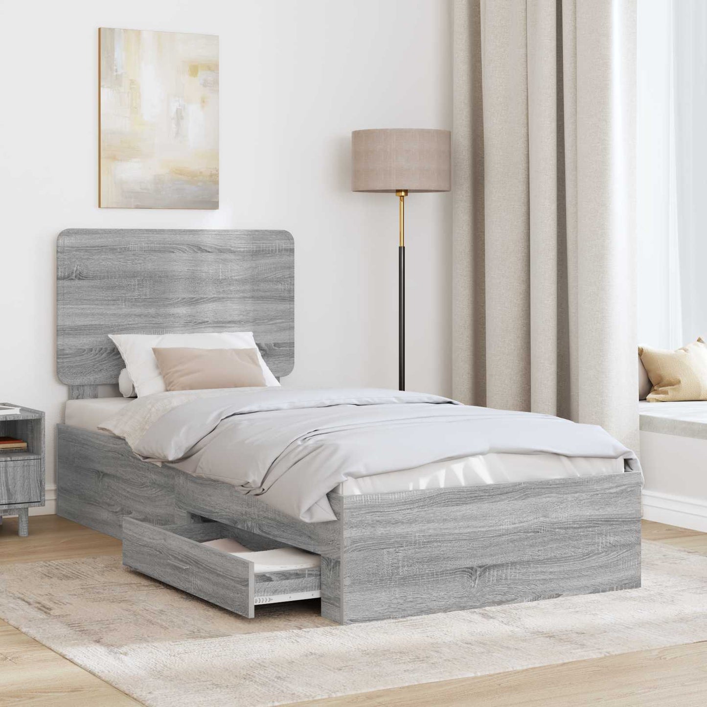 vidaXL Σκελετός Κρεβατιού Γκρίζο Σονομα 90 x 200 cm Επεξεργασμένο ξύλο