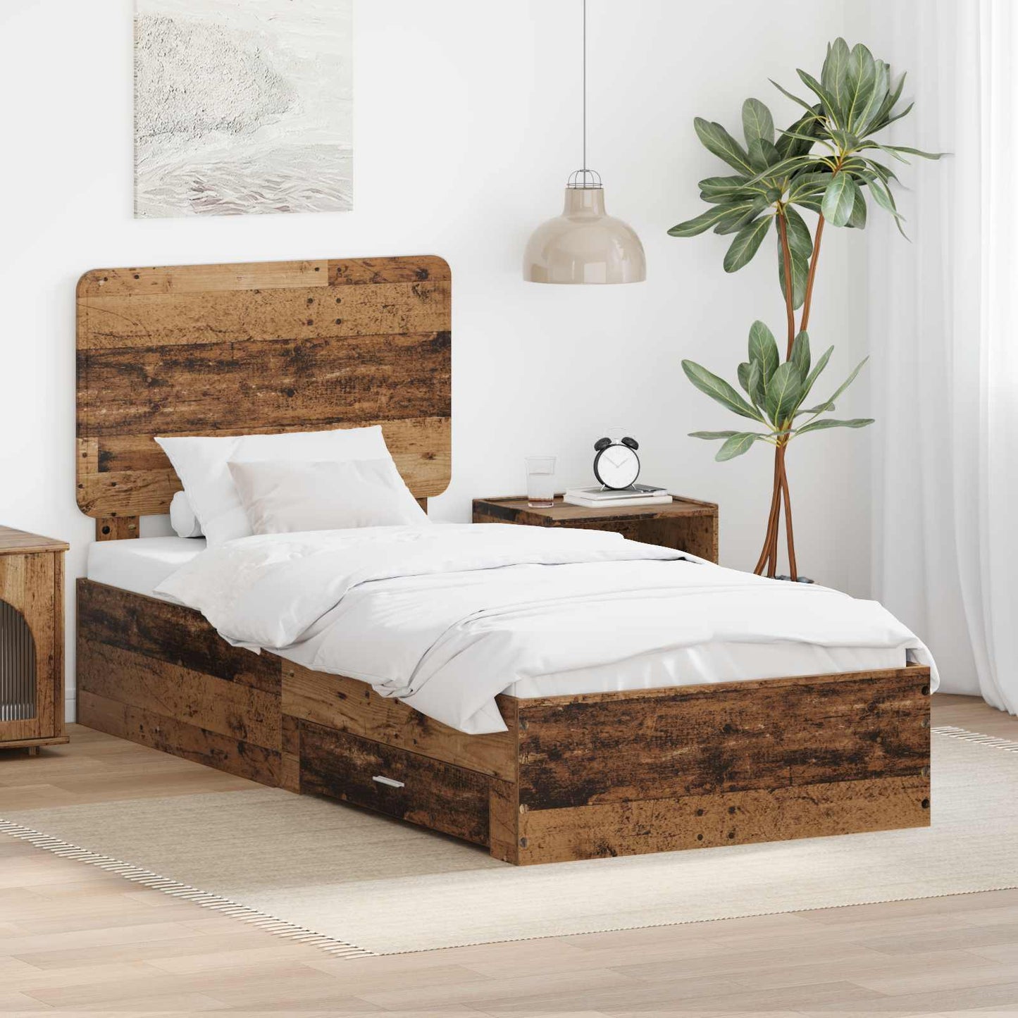 vidaXL Σκελετός Κρεβατιού Παλιό ξύλο 90 x 200 cm Επεξεργασμένο ξύλο