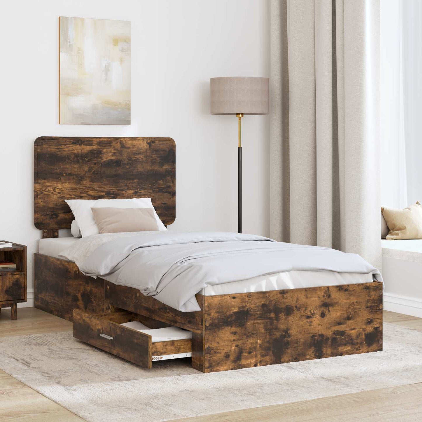 vidaXL Σκελετός Κρεβατιού Καπνιστό Δρύς 90 x 190 cm Επεξεργασμένο ξύλο