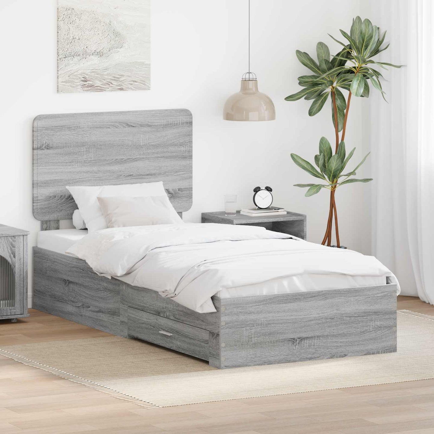 vidaXL Σκελετός Κρεβατιού Γκρίζο Σονομα 90 x 190 cm Επεξεργασμένο ξύλο