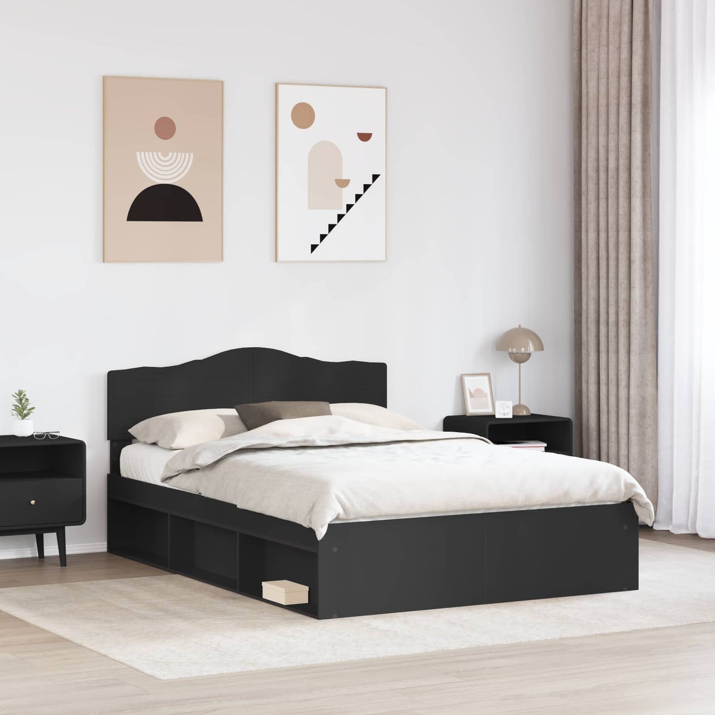 vidaXL Σκελετός Κρεβατιού Μαύρο 140 x 200 cm Στερεά ξυλεία πεύκου