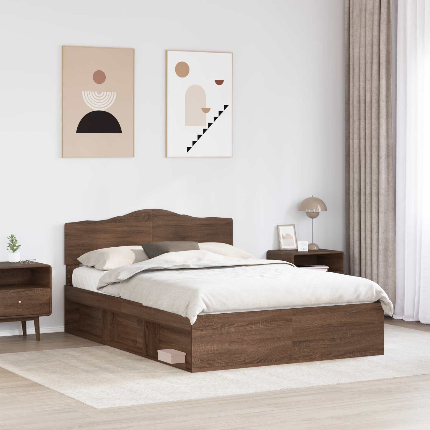 vidaXL Σκελετός Κρεβατιού Καφέ δρυς 140 x 200 cm Στερεά ξυλεία πεύκου